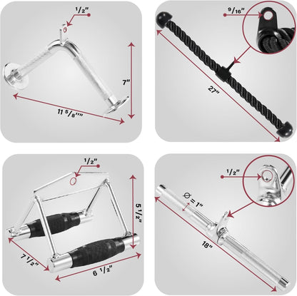 Yes4All Triceps Pull Down Attachment, Cable Machine Accessories for Home Gym, LAT Pull Down Attachment Weight Fitness, Cable Machine Attachment Set - Triceps Rope, LAT Pull Down Bar, V-Bar, Double D