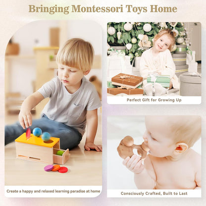 Montessori Toys for Babies 6-12 Months 6 in 1 Learning Educational Toy Set Wooden Toys Play Kit Includes Object Permanence Box, Touch & Match Board, Sensory Ball & Treasure Basket, Soft Baby Book