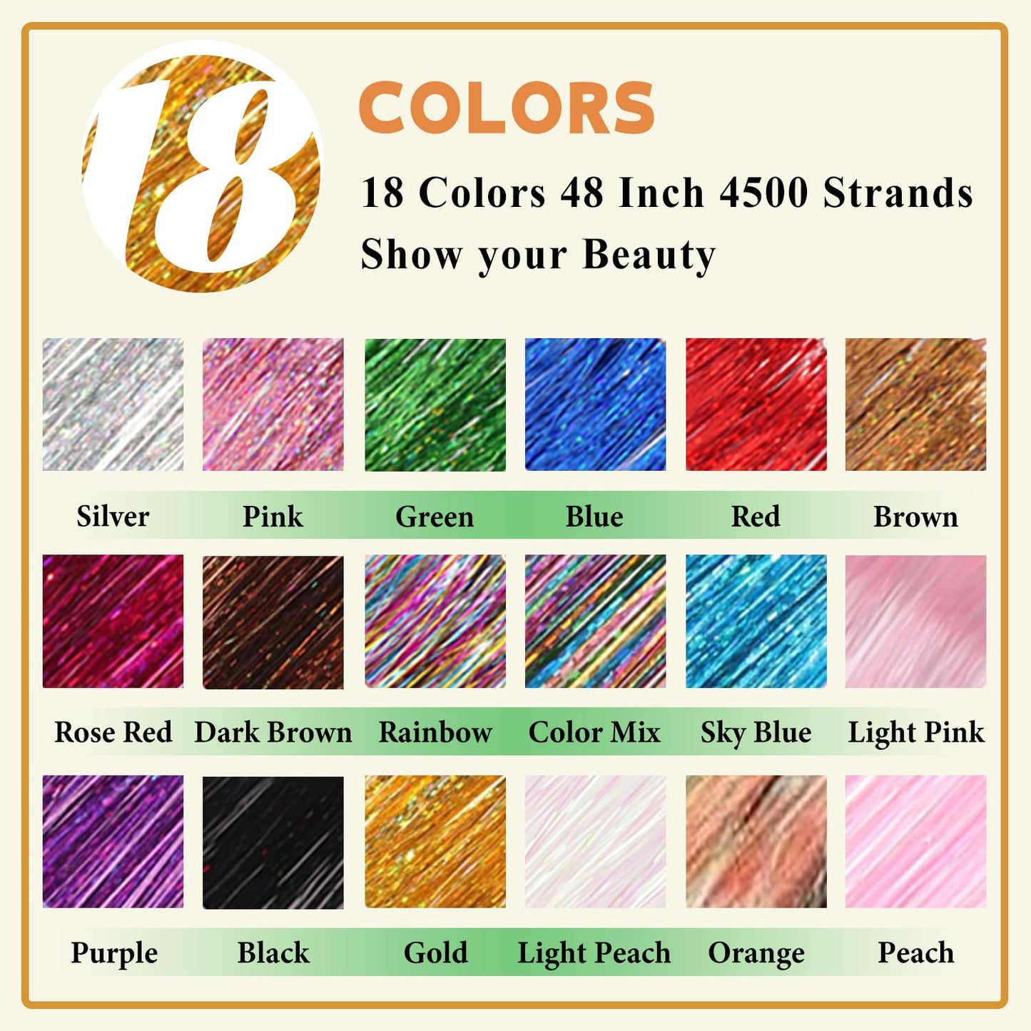 Hair Tinsel Kit With Body Glitter 18 Colors 48 Inch 9000 Strands Glitter Tinsel Hair Extensions With Tools Fairy Hair Accessories, Suitable for Festivals and Daily Use (18 Colors Hair Tinsel Kit)