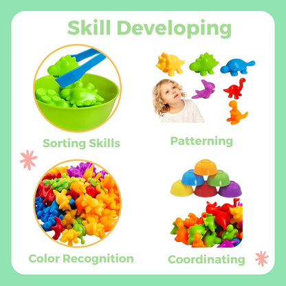 56 Pcs Counting Dinosaurs Toys Matching Game for Kids, JOMWEN Sorting Stacking Toys with Bowls, Montessori STEM Set, Early Learning Preschool Learning, Sensory Toy for Age 3 4 5 6+ Toddler Boys Girls