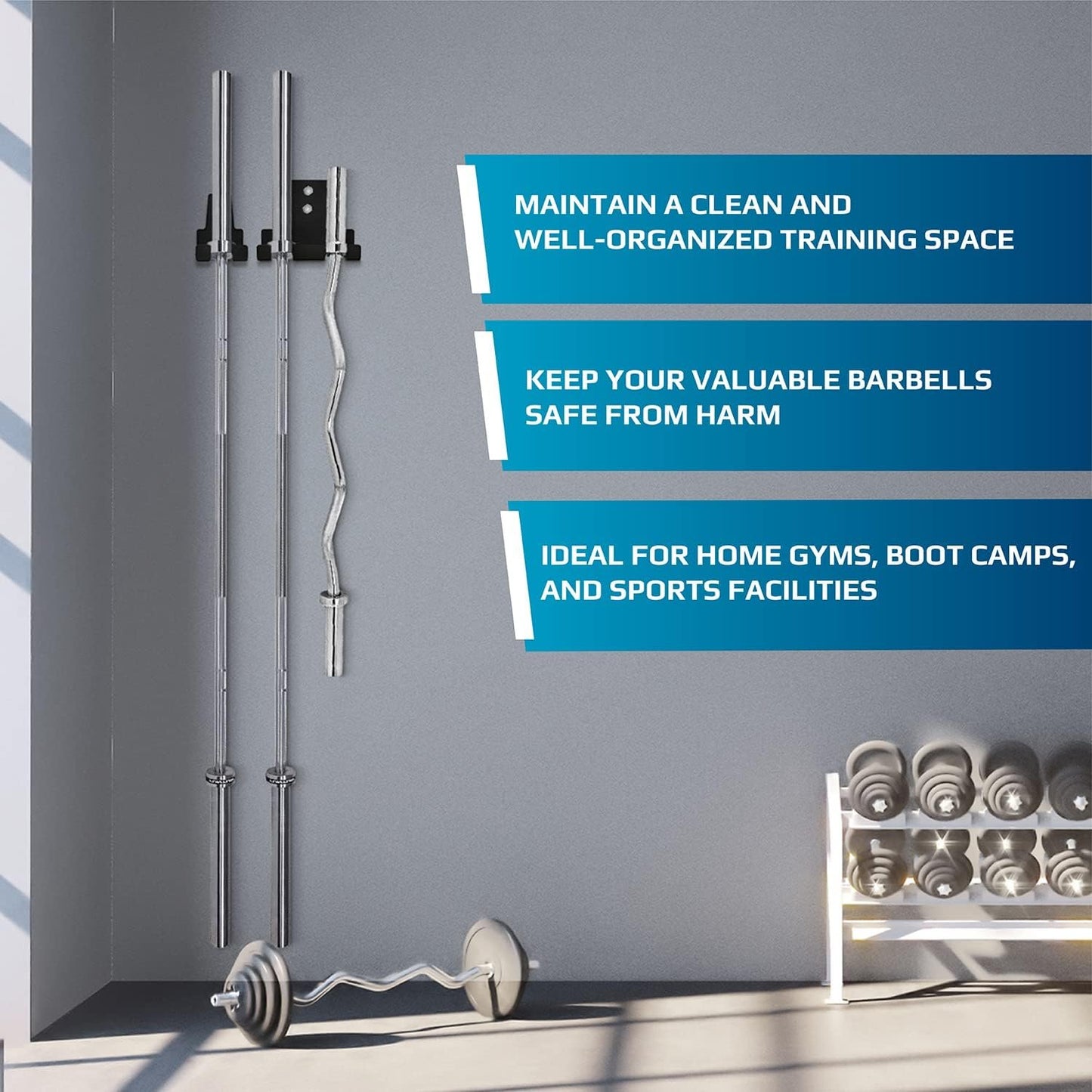 Yes4All Vertical Wall Mounted Olympic Barbell Holder Top, Barbell Storage Rack, Hanging Barbell Rack 1, 2 or 4 Bars for Home Fitness Equipment