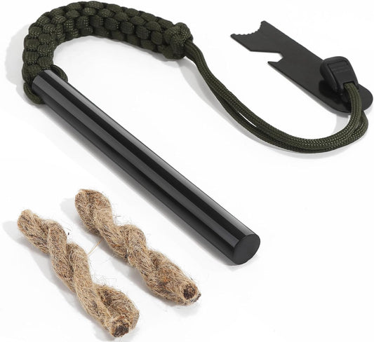GUTIMORE Fire Starter Survival Tool, 5 Inch,Ferro Rod Kit with Multi-Tool Striker &Tinder Ropes, Drilled Flint Fire Starter for Emergency Survival, Camping, Hiking