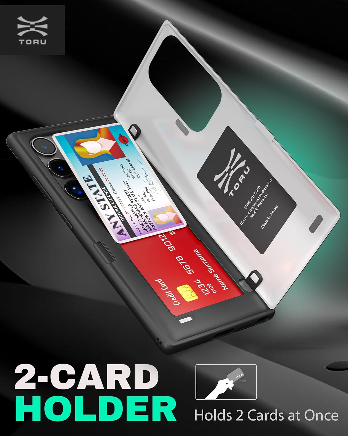 TORU CX Hybrid for Samsung Galaxy S23 Ultra Wallet Case | Dual Layer Slim Protective Hard Cover with Hidden 2-Credit Card Slot Holder - Blue