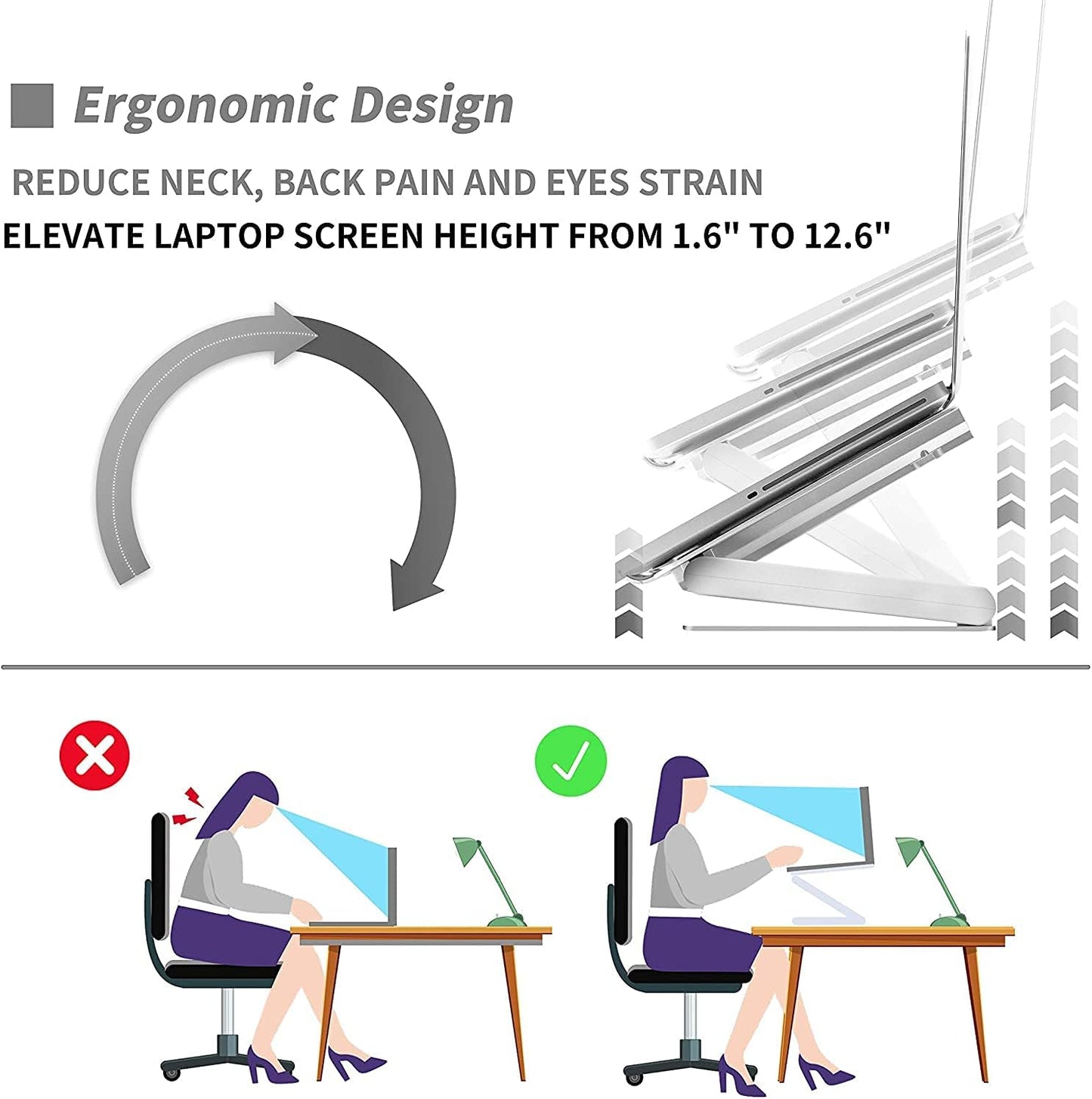 pishi Laptop Cooling Pad - Ergonomic Laptop Stand with Low Noise Fan and 3.0 USB Hubs, Ventilated Aluminium Laptop Cooler Prevent Overheating, Support Up to 17 inches Gaming Notebook | (Silver): N16-5