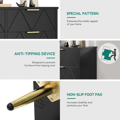 YITAHOME Bedroom Chest of Drawers 6 Contemporary Drawers Bedroom Furniture Large Wooden Chest of Drawers Sliding Drawer Office Living Room Furniture Black
