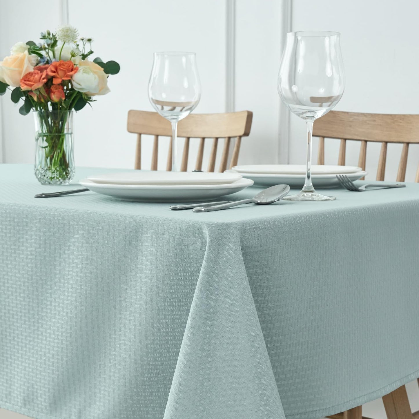 maxmill Rectangle Tablecloth Weaved Pattern Waterproof Spillproof Wrinkle Free Table Cloth, Kitchen Dining Tabletop Decoration, Fabric Table Cover for Holiday Parties, 52 x 108 Inch, Dusty Blue