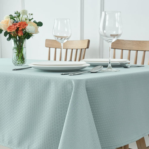 maxmill Rectangle Tablecloth Weaved Pattern Waterproof Spillproof Wrinkle Free Table Cloth, Kitchen Dining Tabletop Decoration, Fabric Table Cover for Holiday Parties, 52 x 108 Inch, Dusty Blue