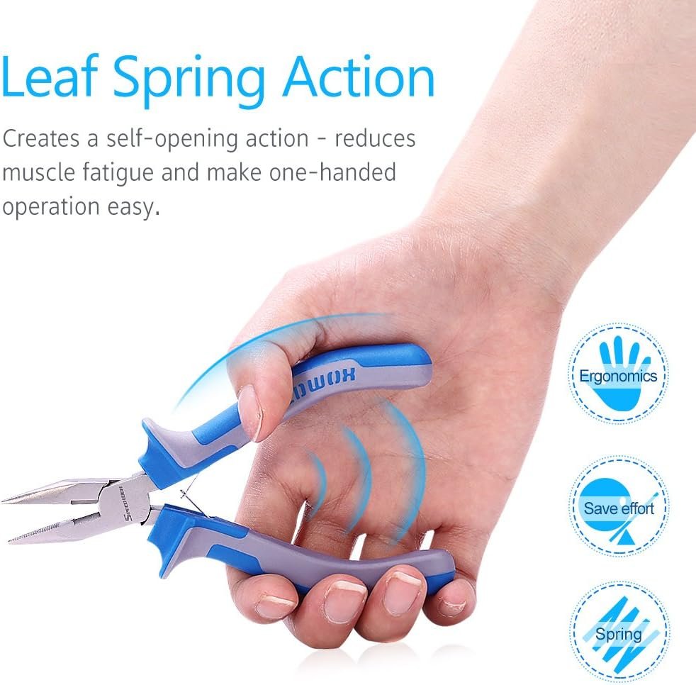 SPEEDWOX Long Nose Pliers Wire Cutters 5 inch Micro Side Cutting with Spring Fine Pliers Precision Small Jewelry Making Tool Serrated Jaws Professional Handle Craft Chrome Vanadium Steel