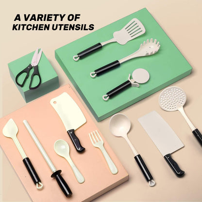 CUTE STONE 40PCS Pretend Play Kitchen Toys,Toy Cookwares with Spray Pressure Cooker,Electronic Induction Cooktop and Cooking Utensils,Tablewares Toy,Play Food, Shopping Basket Learning Gift for Kids