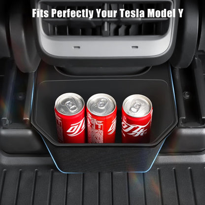 Rear Center Console Organizer for Tesla 2024 Model Y, Car Storage Box Backseat Garbage Can TPE Row Seat Container with Lid Interior Accessories for 2024 2023-2020 Model Y