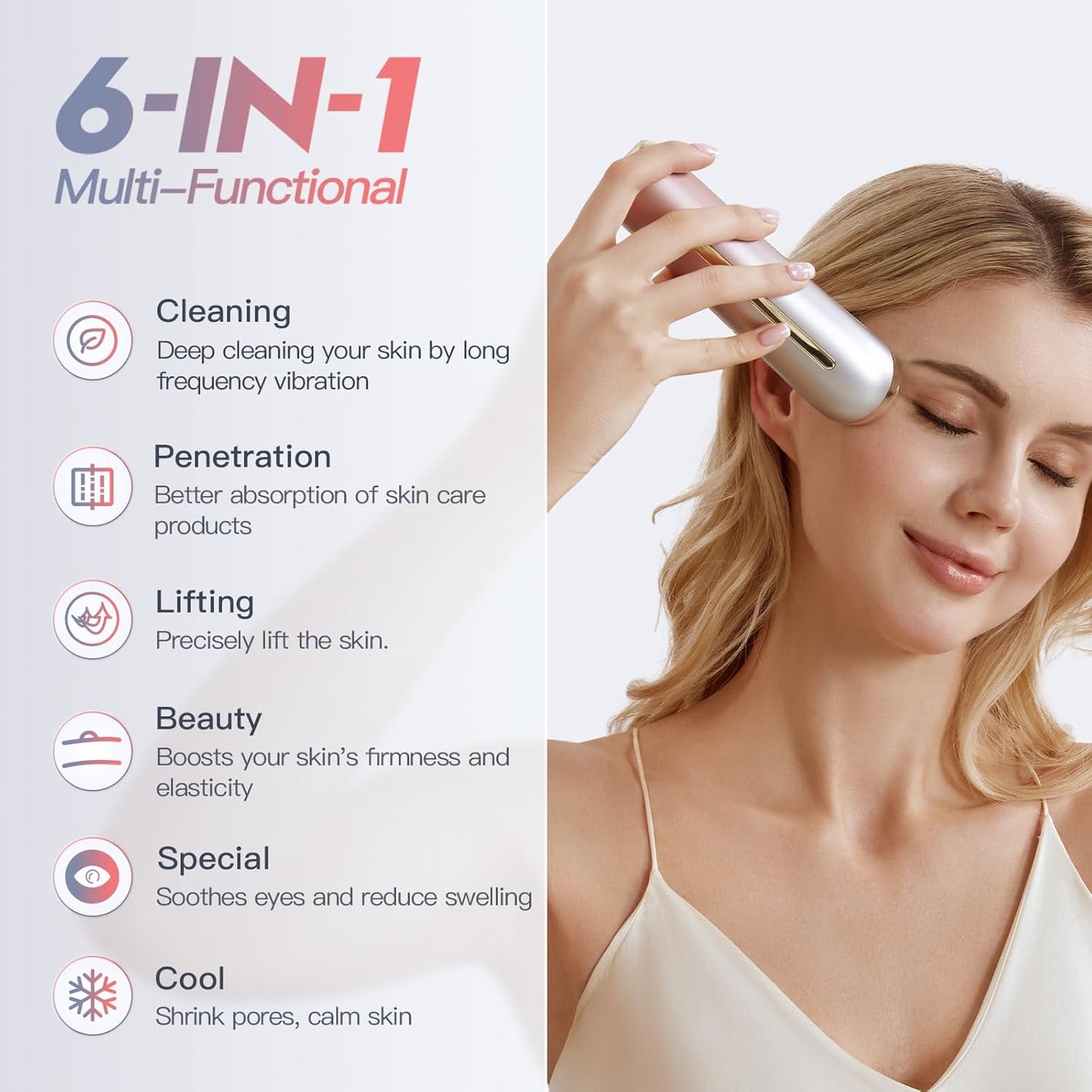 IBORRIA LED Therapy Wand, Facial Radio Frequency Device, 6 in-1 High-Frequency EMS Facial Device with R-F Function, Anti-Aging Anti-Wrinkle Facial Massager, Deep Cleansing at Home for Skincare