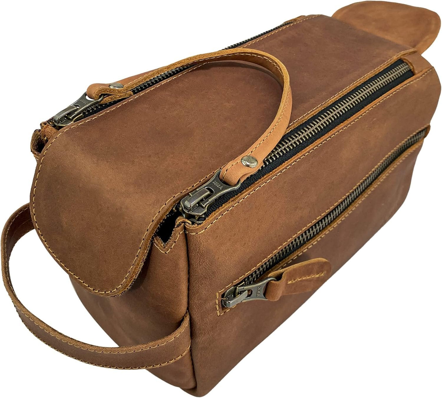 Hide & Drink, Toiletry Bag w/Handles, Hygiene Organizer, Travel Dopp, Razor Case, Bathroom, Shaving, Cosmetic Storage, Travel & Grooming Essentials, Full Grain Leather, Handmade, Single Malt Mahogany,