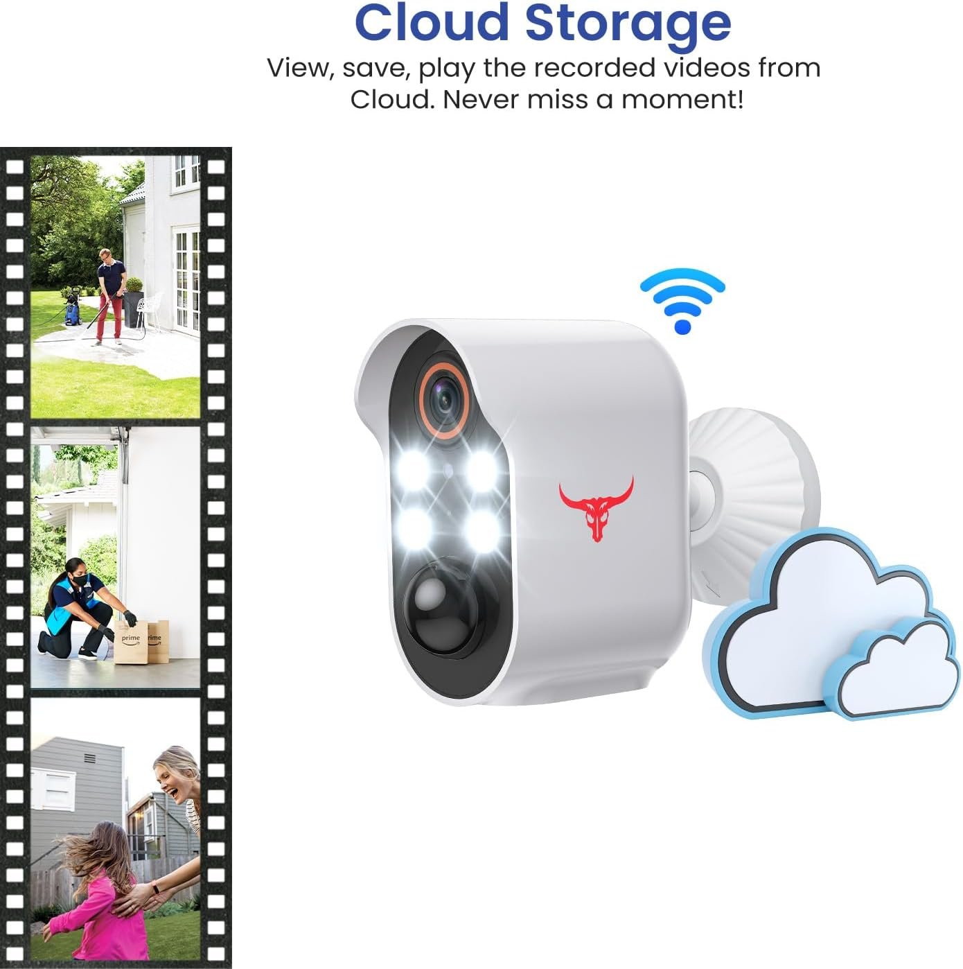 Aiwit 1080p Wireless Security Camera, Indoor/Outdoor Surveillance Bullet Cam, Live View, AI Human Detection, Night Vision, 2-Way Audio, Cloud Storage (4 Spotlights)