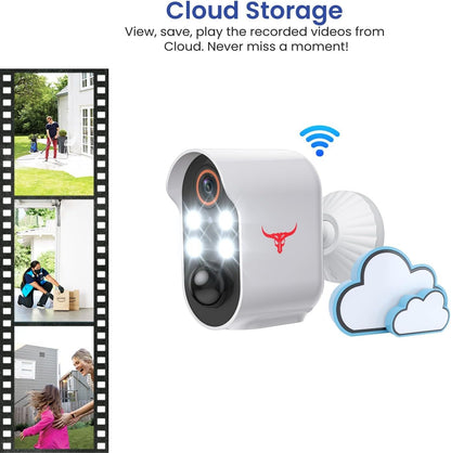 Aiwit 1080p Wireless Security Camera, Indoor/Outdoor Surveillance Bullet Cam, Live View, AI Human Detection, Night Vision, 2-Way Audio, Cloud Storage (4 Spotlights)