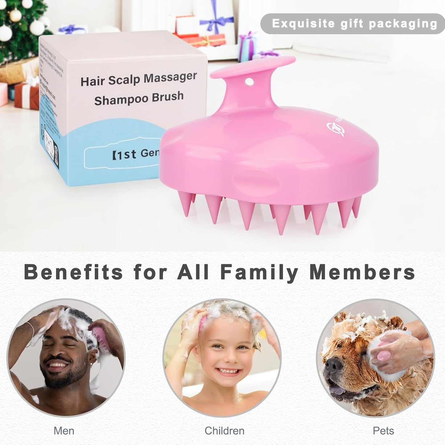 FREATECH Hair Scalp Massager Shampoo Brush with Soft Silicone Bristles for Scalp Care and Hair Growth, Shower Head Scalp Scrubber Exfoliator for Dandruff, Wet & Dry for Men, Women and Kids, Pink