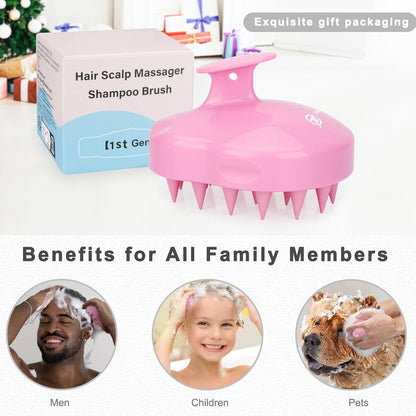 FREATECH Hair Scalp Massager Shampoo Brush with Soft Silicone Bristles for Scalp Care and Hair Growth, Shower Head Scalp Scrubber Exfoliator for Dandruff, Wet & Dry for Men, Women and Kids, Pink