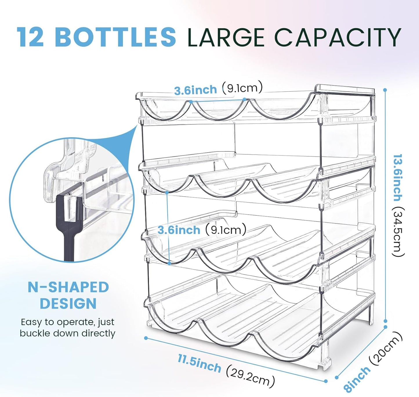 Water Bottle Organizer for Cabinet, 4 Pack Water Bottle Organization and Storage Shelf, Plastic Water Bottle Holder Rack for Fridge, Kitchen, Desktop