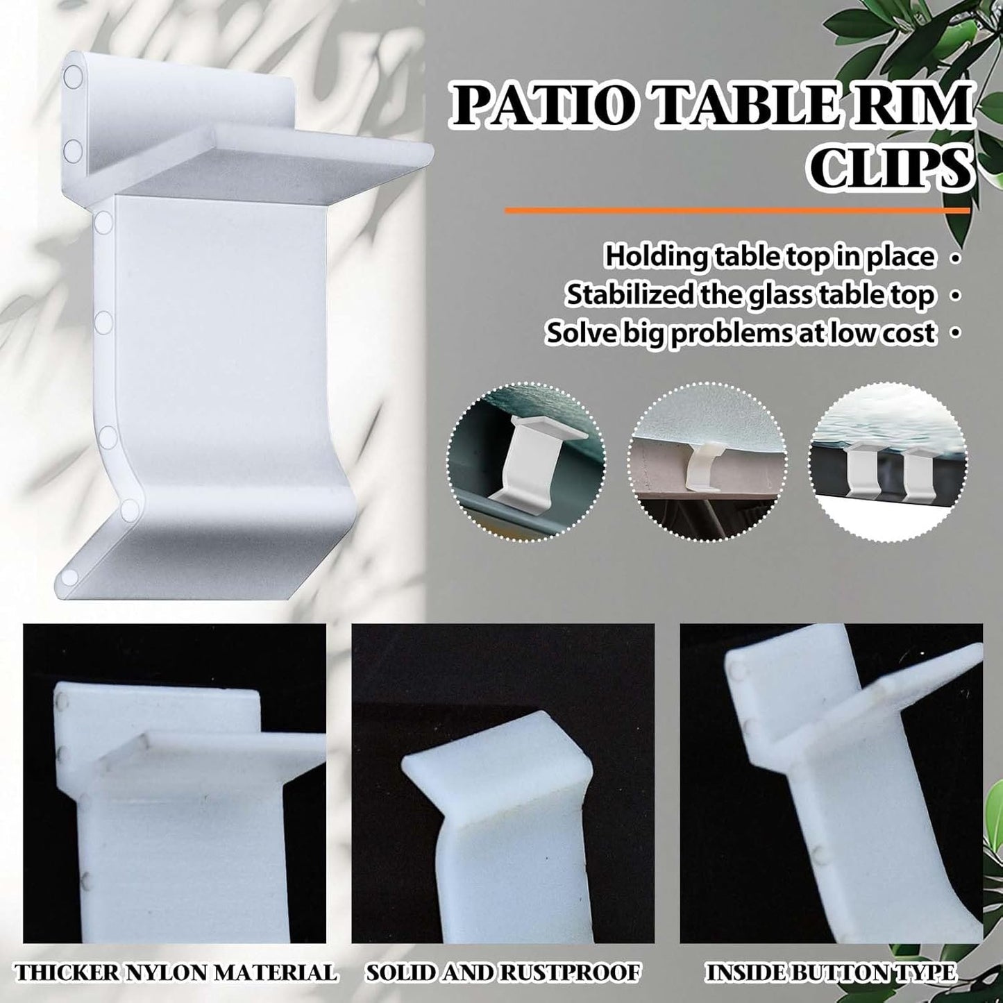 Wenfan 30 Pcs Table Rim Clips 1.26x0.79 Nylon Patio Table Clips for Glass and Acrylic Table Tops White Patio Furniture Clips - Help Support Tabletops in Rim