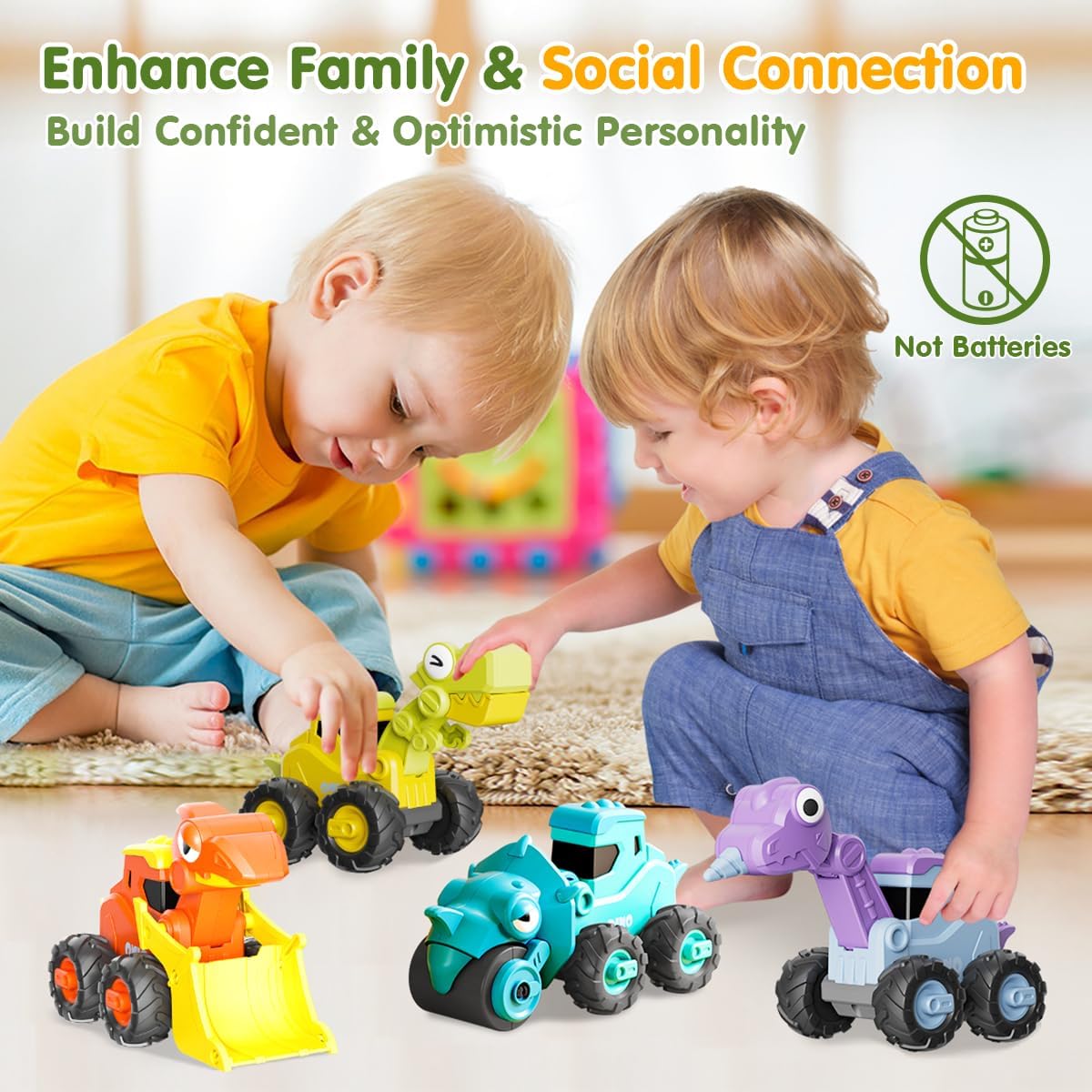 KaeKid Dinosaur Truck Toys for Toddlers, Press and Go Car Toys, Kids Construction Vehicles Playset, Infant Play Vehicle Set, Birthday Gift Toys for 18 Months + Boys Girls