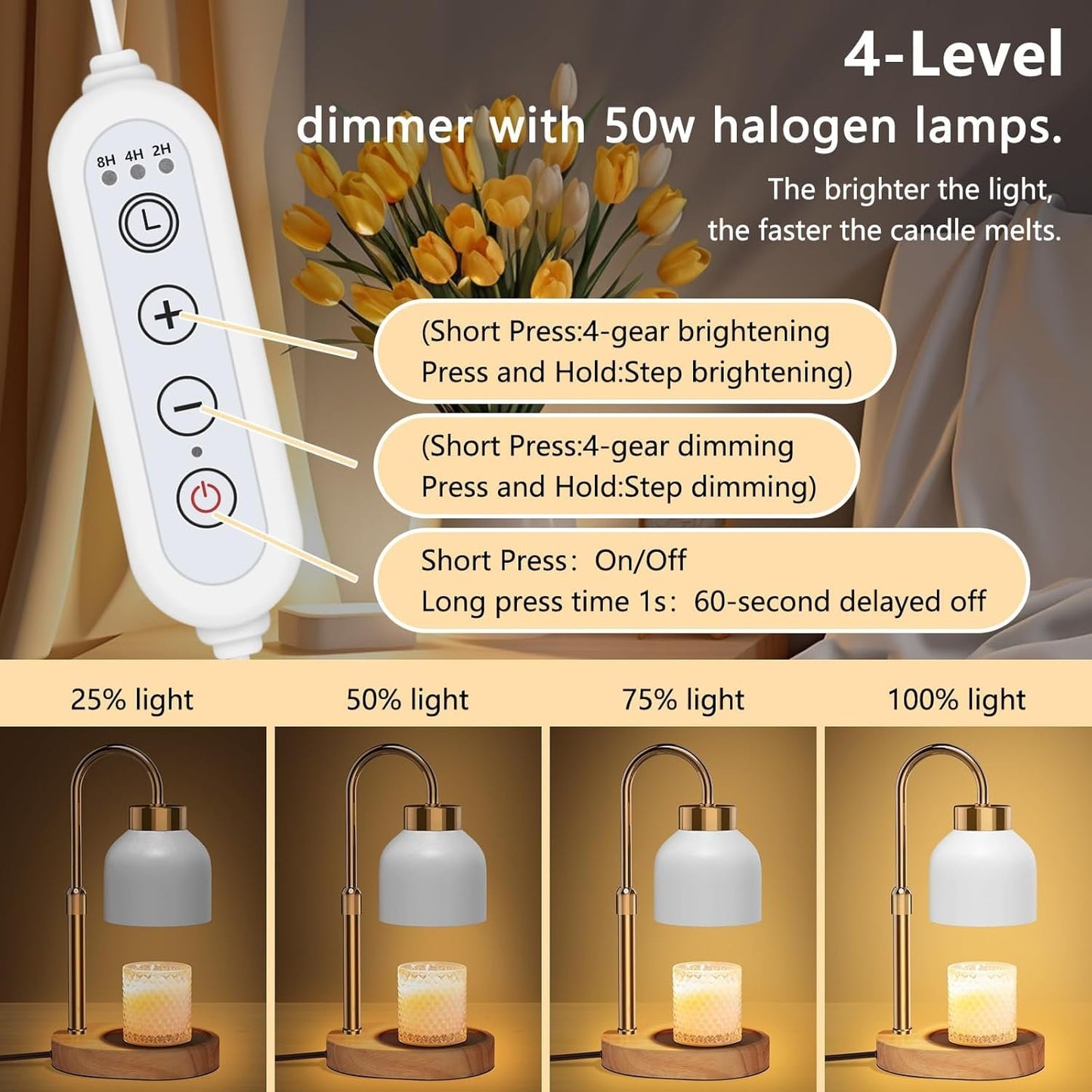 Candle Warmer Lamp with Timer and Dimmer, Candle Lamp with 2 Bulbs, Height Adjustable, Wax Melt Warmer for House Warming & Home Decor, Best Wax Warmer for Scented Candles