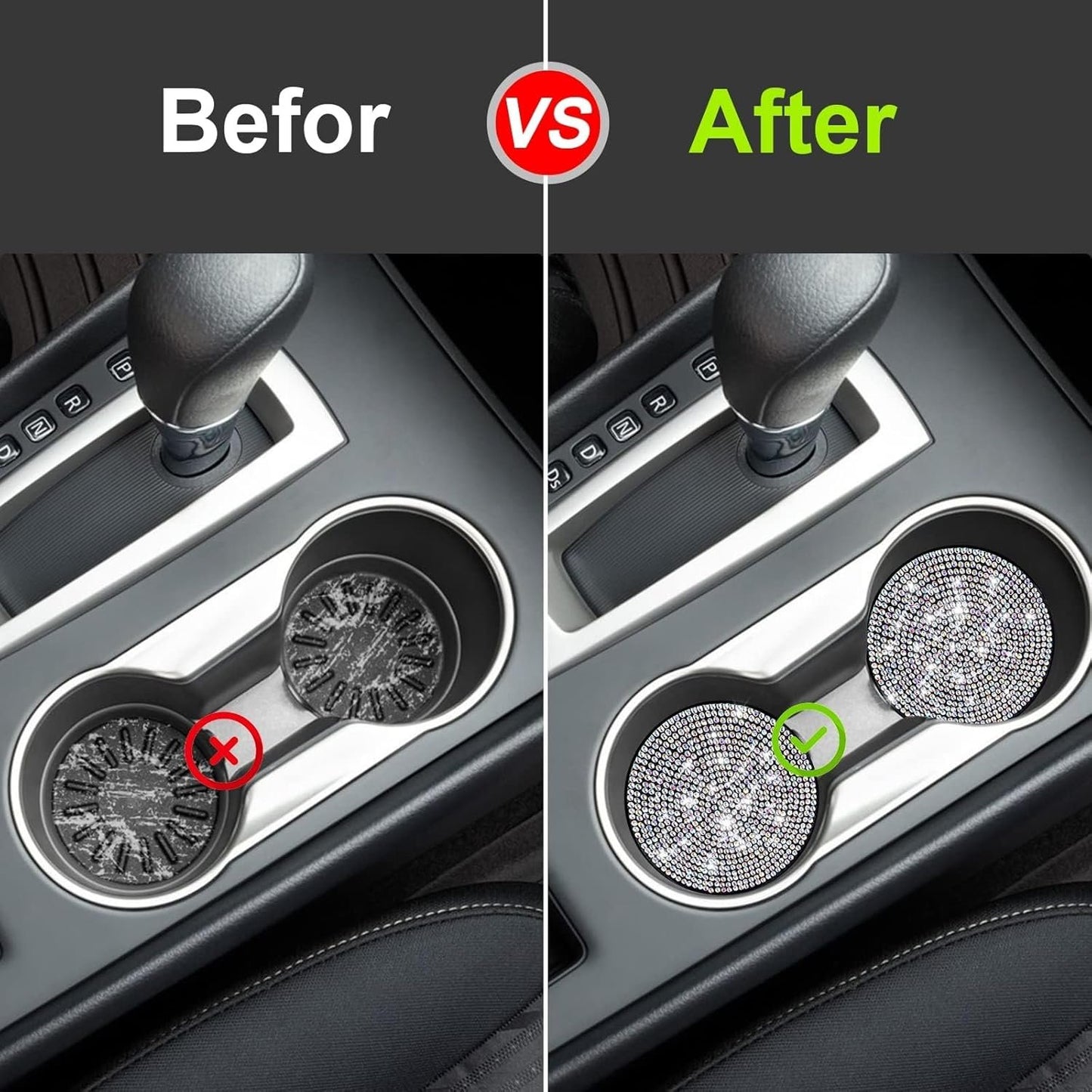 Car Cup Coaster, Universal Bling Crystal Rhinestone Car Cup Insert Coaster, 2.75 inch Anti-Slip Shockproof Cup Mat, Auto Drink Pad Car Interior Accessories for Women Men (AB Colorful Crystal)