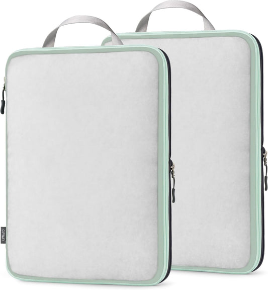 Cipway Suitcase Organizer, Compression Packing Cubes, Mesh Design, Space Saving Travel Bags Set Vacuum Bags Travel Clothes for Backpacks or Hand Luggage (Sage Green, 2 Pieces)