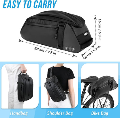 WOTOW Bike Reflective Rack Bag, Water Resistant Bicycle Rear Seat Pannier Cargo Trunk Storage Cycling Carrier Chest Bag with 8L Capacity Multi Pocket Taillight Loop for Commuter Outdoor Traveling