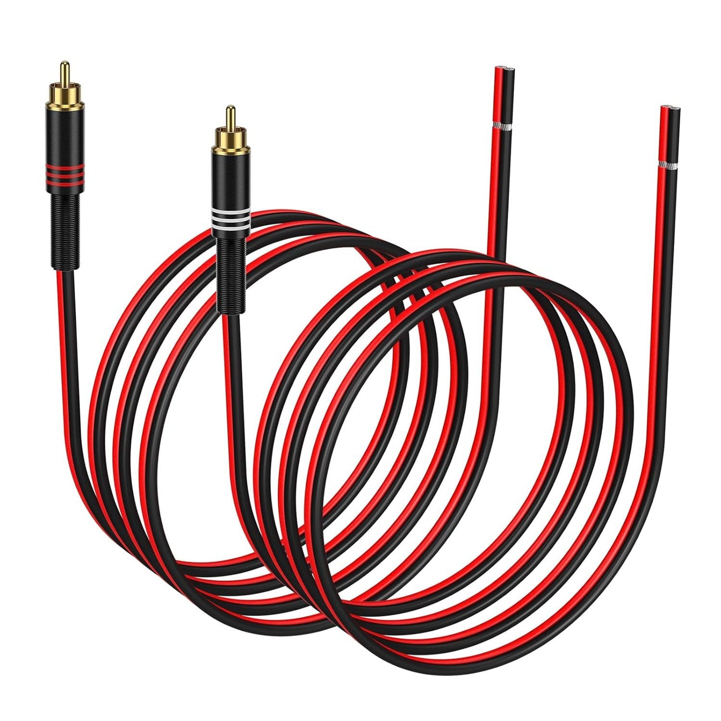 J&D RCA to Speaker Wire Adapter, 2 Pack 20AWG 6.6 ft (2 m), RCA Male Plug to Bare Wire Connector Adapter for Repairing Speaker Cords, Compatible with Amplifiers, AV Receivers