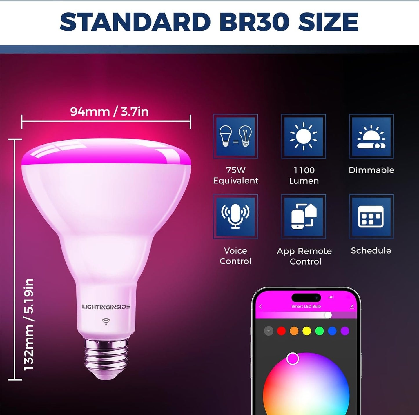 Smart Light Bulbs 75W Equivalent, 1100LM 12W RGBCW BR30 E26 Recessed Flood Light Bulb Compatible with Alexa/Google Assistant/Smart Life, No Hub Required, 2.4G WiFi, ETL Listed, 4PCS