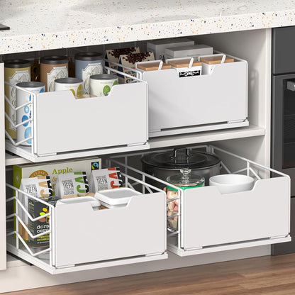 ZOINLIY Small Pull Out Organizer Basket - Smooth Sliding Cabinet Organizer, Heavy Duty Drawers Organizer for Cabinets, Slide Out Under Sink Organizer, 15.7" D x 11.8" W x 6.7" H (L - 2 Pack)