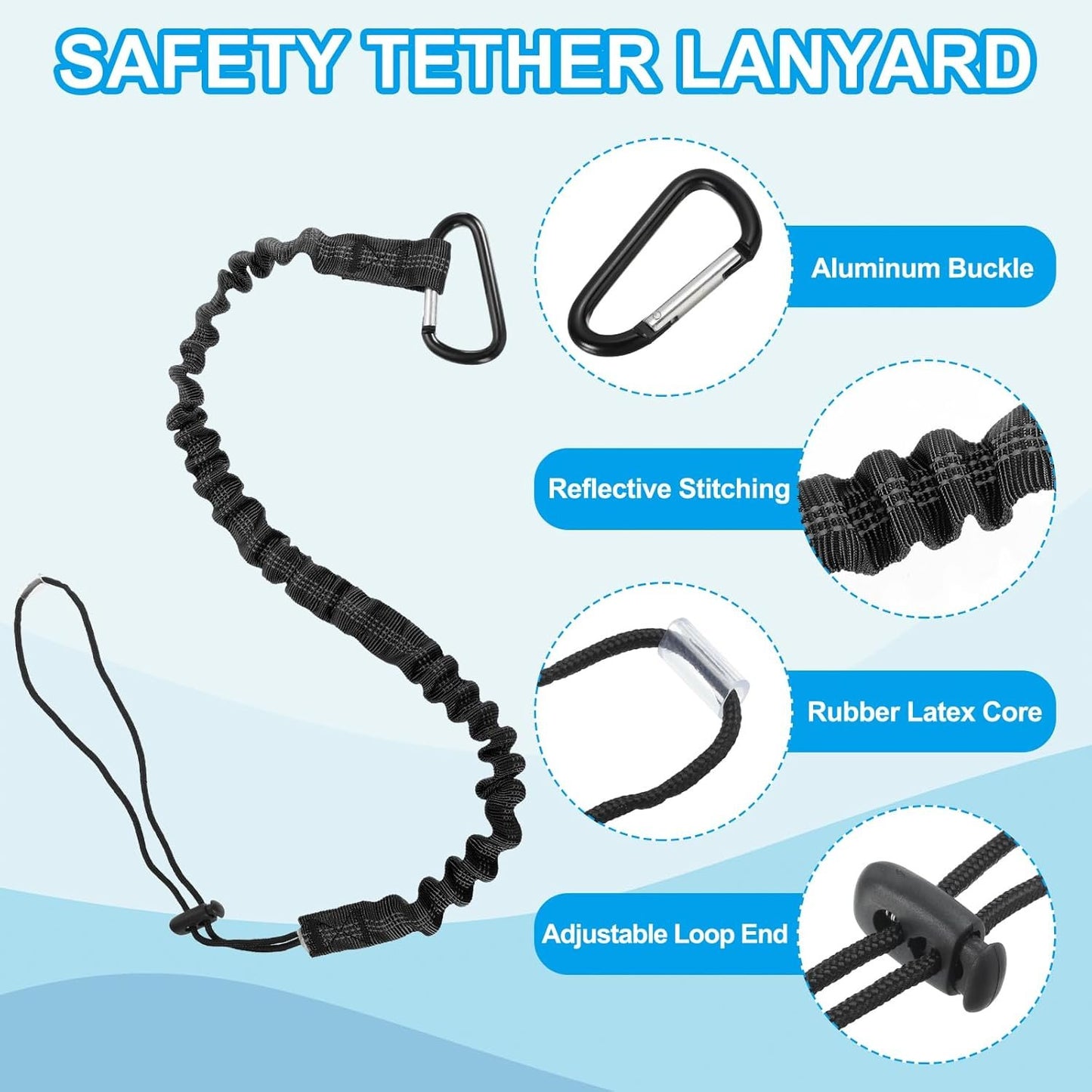MECCANIXITY Retractable Tool Lanyard 3ft with Single Aluminum Buckle and Adjustable Loop End, Maximum Weight Limit 10KG / 22lb, Safety Fall Protection Tools Leash, Black 12 Pack
