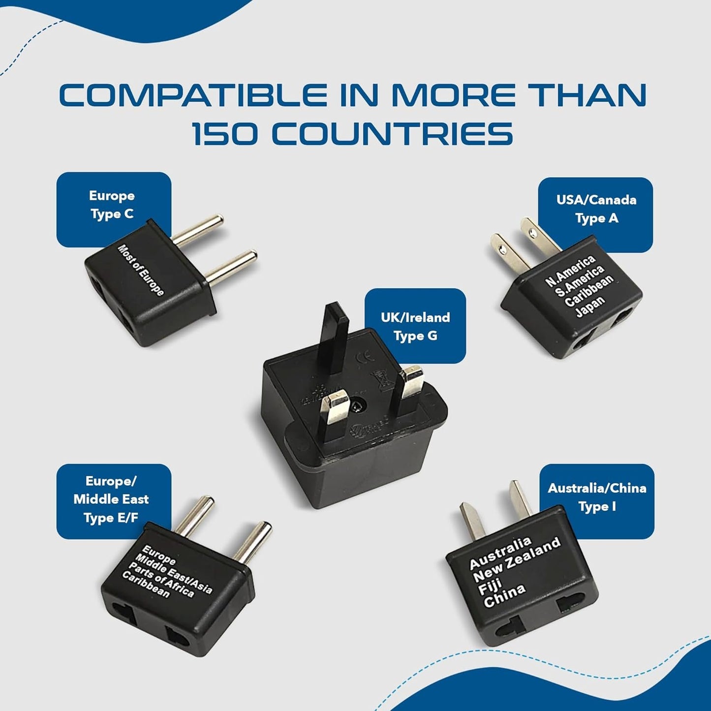 Ceptics International Travel Adapter Plug (Compact) - 5 pcs Set with Pouch (UP-5KP)
