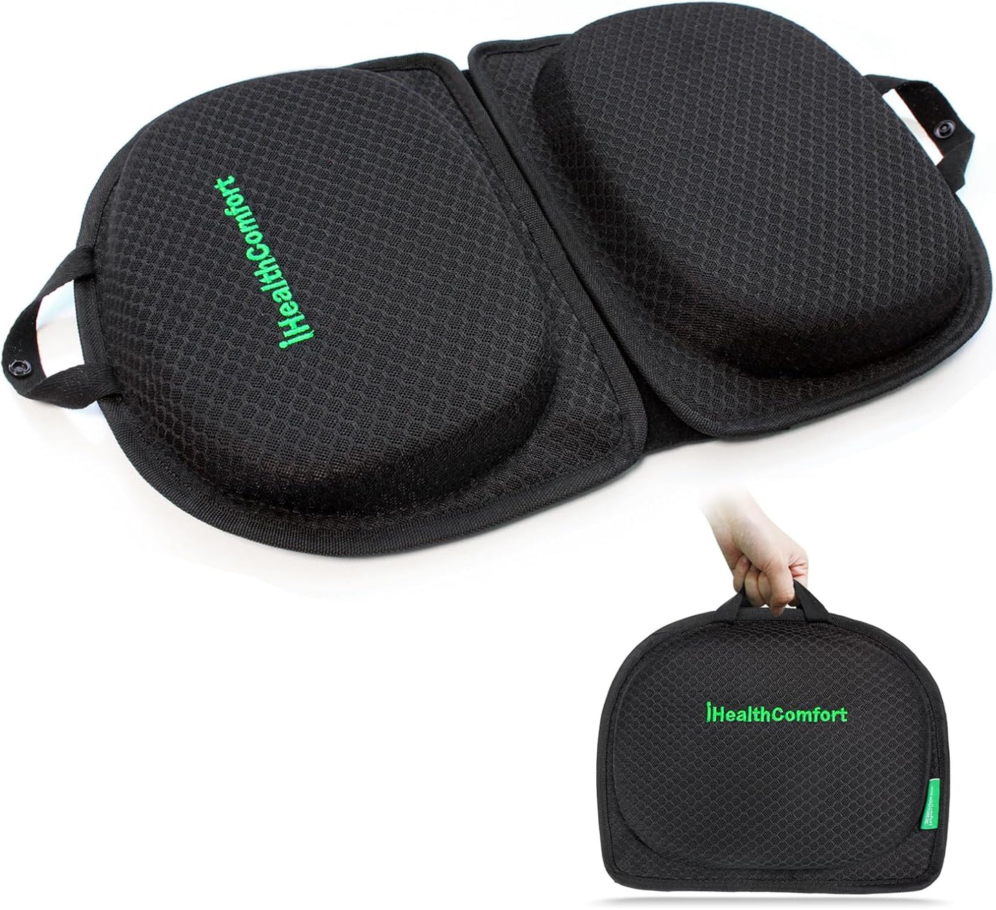 IHEALTHCOMFORT Small Travel Seat Cushion,Portable and Foldable Gel Memory Foam Cushion,Multi-Functional Supportive Firm Butt Pillow,for Long Sitting Driving Trip