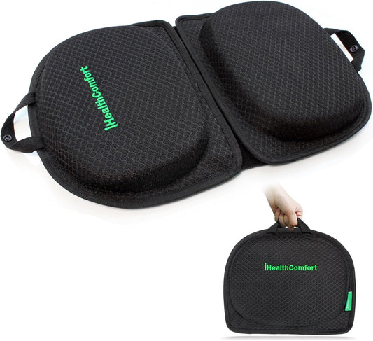 IHEALTHCOMFORT Small Travel Seat Cushion,Portable and Foldable Gel Memory Foam Cushion,Multi-Functional Supportive Firm Butt Pillow,for Long Sitting Driving Trip