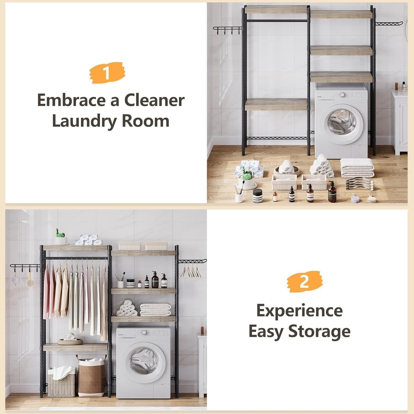 TrailBlaze Over Washer and Dryer Shelves, Heavy Duty Adjustable Height Bathroom, Iron Laundry Room Organization and Storage, for Home Decor 61"