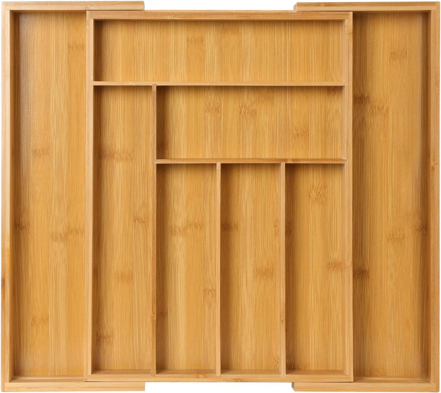 Utensil Drawer Organizer - 3" Deep 100% Bamboo Wooden Expandable Adjustable Kitchen Silverware Flatware Cutlery and Accessories Home Pantry Storage Organization Tray with Magnetic Lock