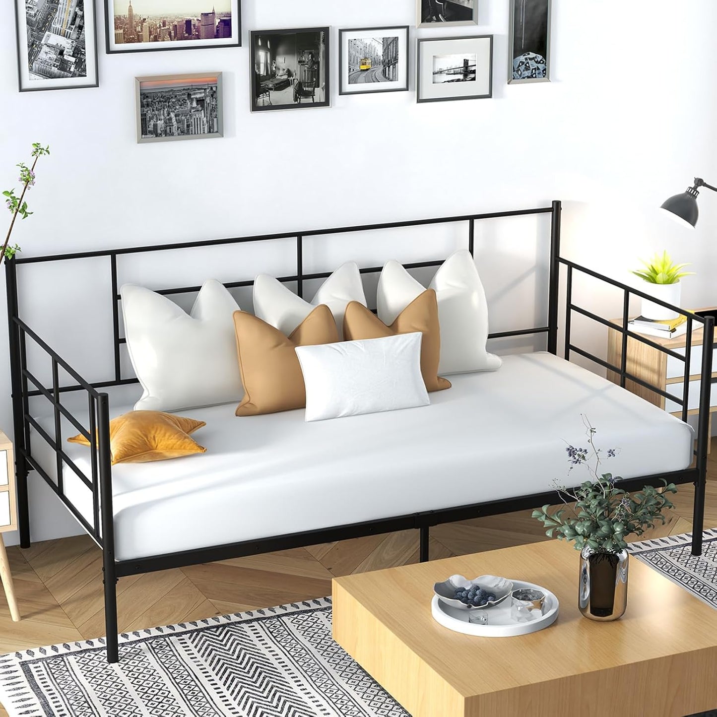 Giantex 2-in-1 Single Daybed, Sofa Bed with Arms & Back, Single Platform Bed with Metal Slat Support for Living Room, Guest Room, No Box Spring Needed