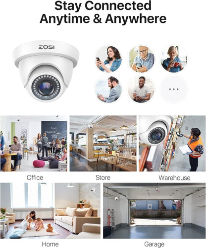 ZOSI 4 Pack 2MP Full HD TVI Outdoor Home Security Camera Set, 1920TVL IP66 Weatherproof CCTV 1080P Surveillance Camera for 4K/5MP/1080P TVI Analog DVR System, 80ft Night Vision