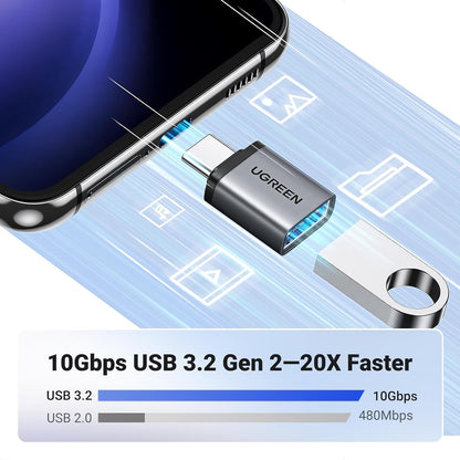 UGREEN USB C to USB Adapter 2 Pack, USB 3.2 Gen 2 10Gbps USB C Male to USB Female Adapter Thunderbolt 4 3 to USB Adapter OTG Compatible with iPhone 15, Galaxy S24, MacBook Pro Air, iPad Pro, Black