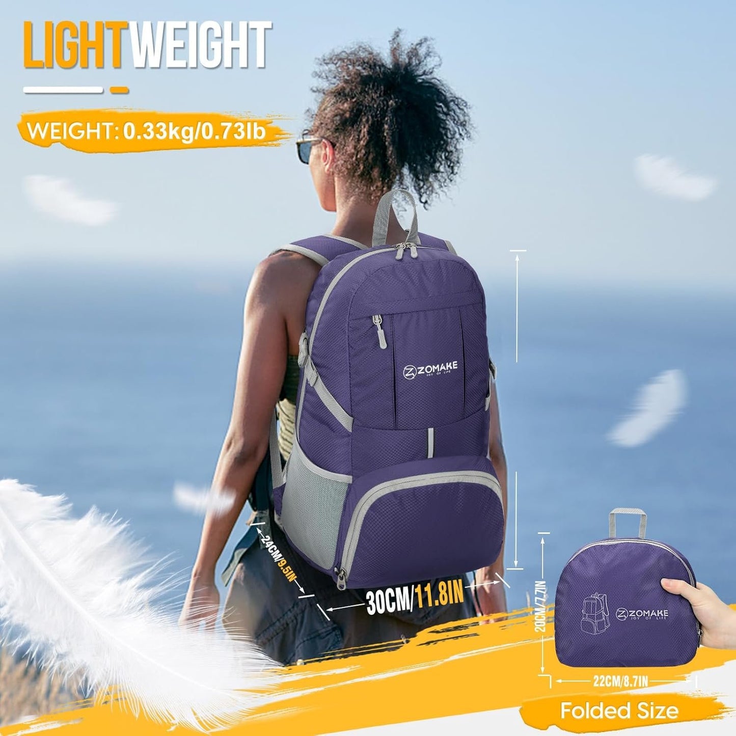 ZOMAKE Packable Hiking Backpack 35L, Water Resistant Lightweight Foldable Backpacks Daypack for Outdoor Hiking Women Men