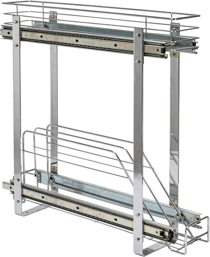 Household Essentials Glidez Multipurpose Chrome-Plated Steel Pull-Out/Slide-Out Storage Organizer for Cookware and Bakeware - 2-Tier Design - Fits Standard Size Cabinet or Shelf, Chrome