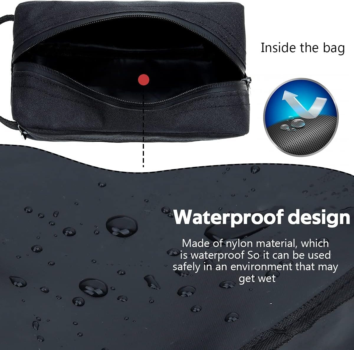 FUNSEED Travel Toiletry Bag for Women and Men, Water-resistant Shaving Bag for Toiletries Accessories, Foldable Storage Bags with Divider and Handle for Cosmetics Toiletries Brushes Tools, Black