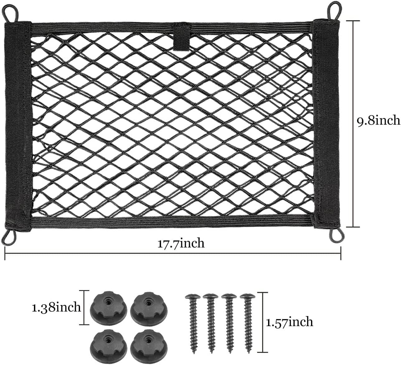 2 Pack Universal Mesh Cargo Netï¼ŒBetterJonny Stretchable Elastic Automotive Cargo Nets with 8 Pieces Mounting Screws and Hooks for Car Trunk Storage Mesh Pocket Net(Black)