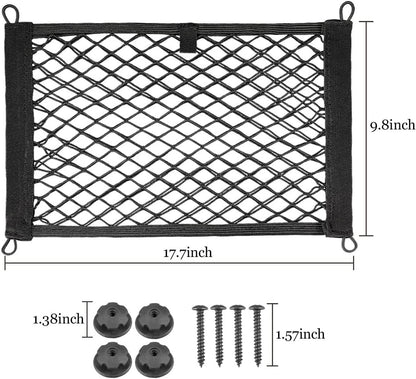 2 Pack Universal Mesh Cargo Netï¼ŒBetterJonny Stretchable Elastic Automotive Cargo Nets with 8 Pieces Mounting Screws and Hooks for Car Trunk Storage Mesh Pocket Net(Black)