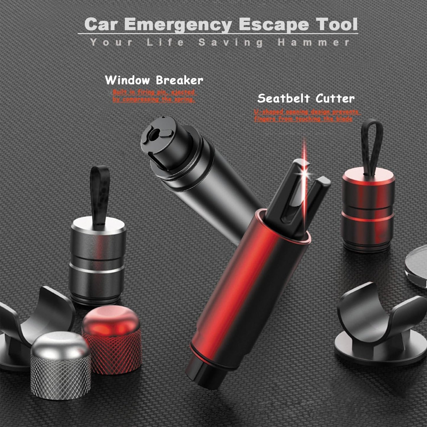 ACEBON Car Safety Hammer Window Glass Breaker and Seat Belt Cutter Emergency Escape Tool 2024 (Black)