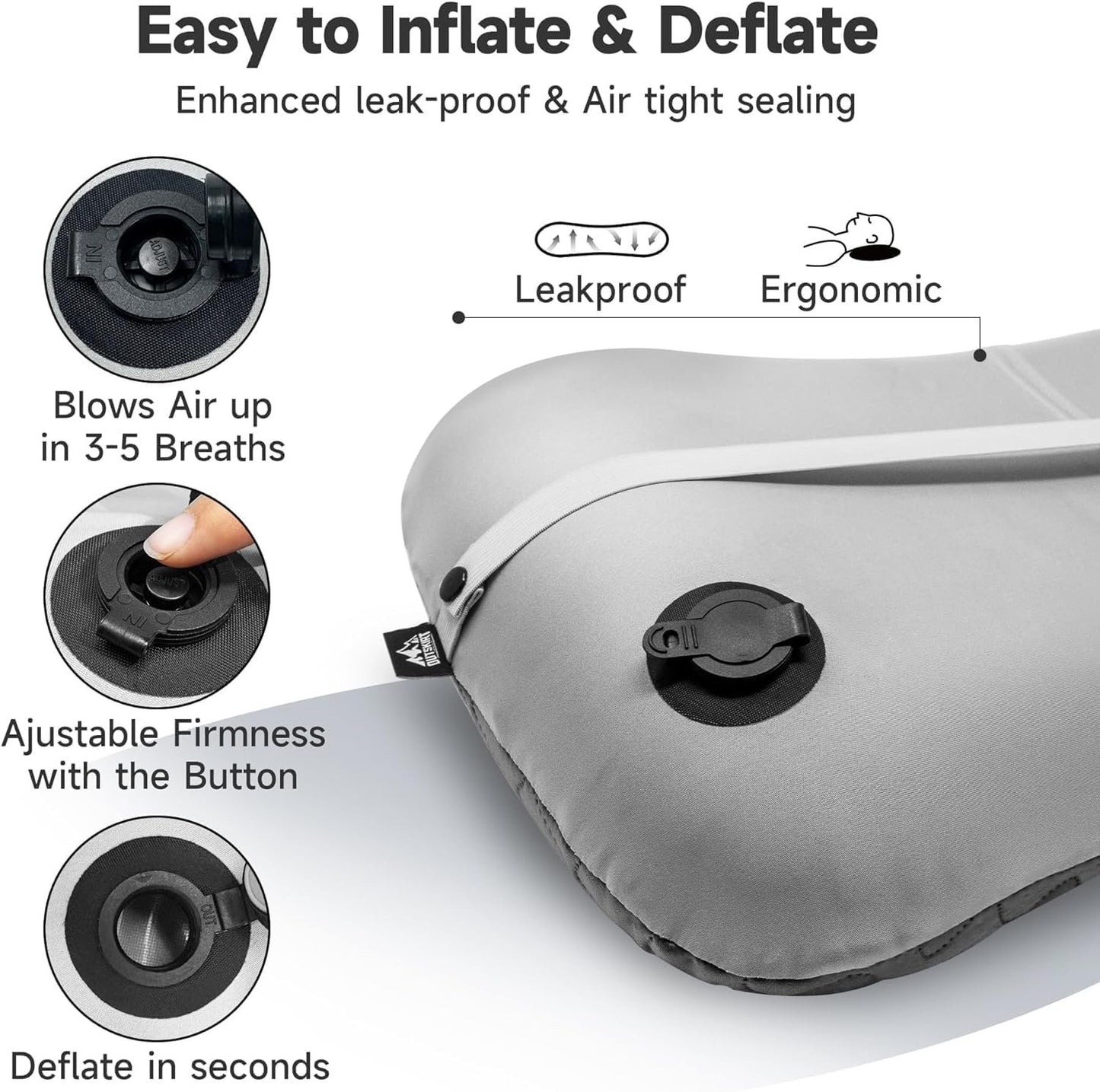 Outskirt Inflatable Camping Pillow, 2 in 1 Removal Inflatable Pillow for Backpacking Camping, Ultralight and Portable Camping Pillows for Traveling, Neck Pillows for Hiking Travel