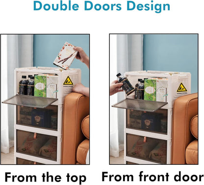 Stackable Storage Bins with Lids, Collapsible Closet Organizers and Storage Bin with Wheels, Foldable Organization Bins for Cabinet, Plastic Containers for Home (White-5 Tier)