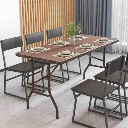 Costway 1.5m Folding Picnic Table, Outdoor Dining Table w/Rattan Grain HDPE Tabletop, Sturdy Metal Fame, Non-Slip Foot Pads, 4-6 Person Camping Table for Patio Garden Deck Yard