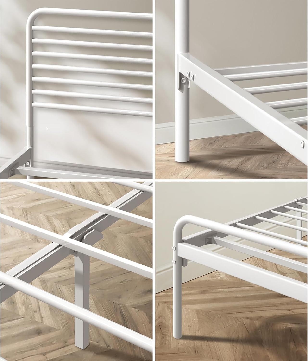Oikiture Bed Frame Double Metal Bed Base with Headboard White