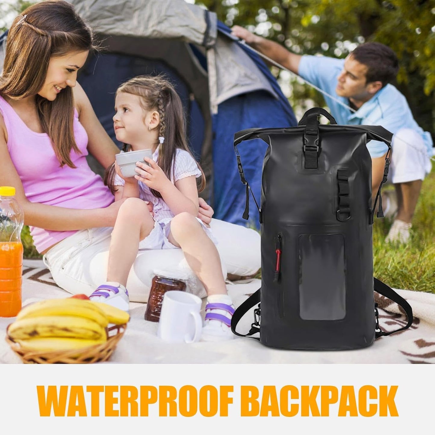 Dry Backpack, Waterproof Bags Backpack, 11.02x6.3x25.98 Inches Large Capacity Portable Storage, Camping Gear Bag for Swimming, Kayaking, Boating, Beach and Outdoor Travel, Black, Refer to description